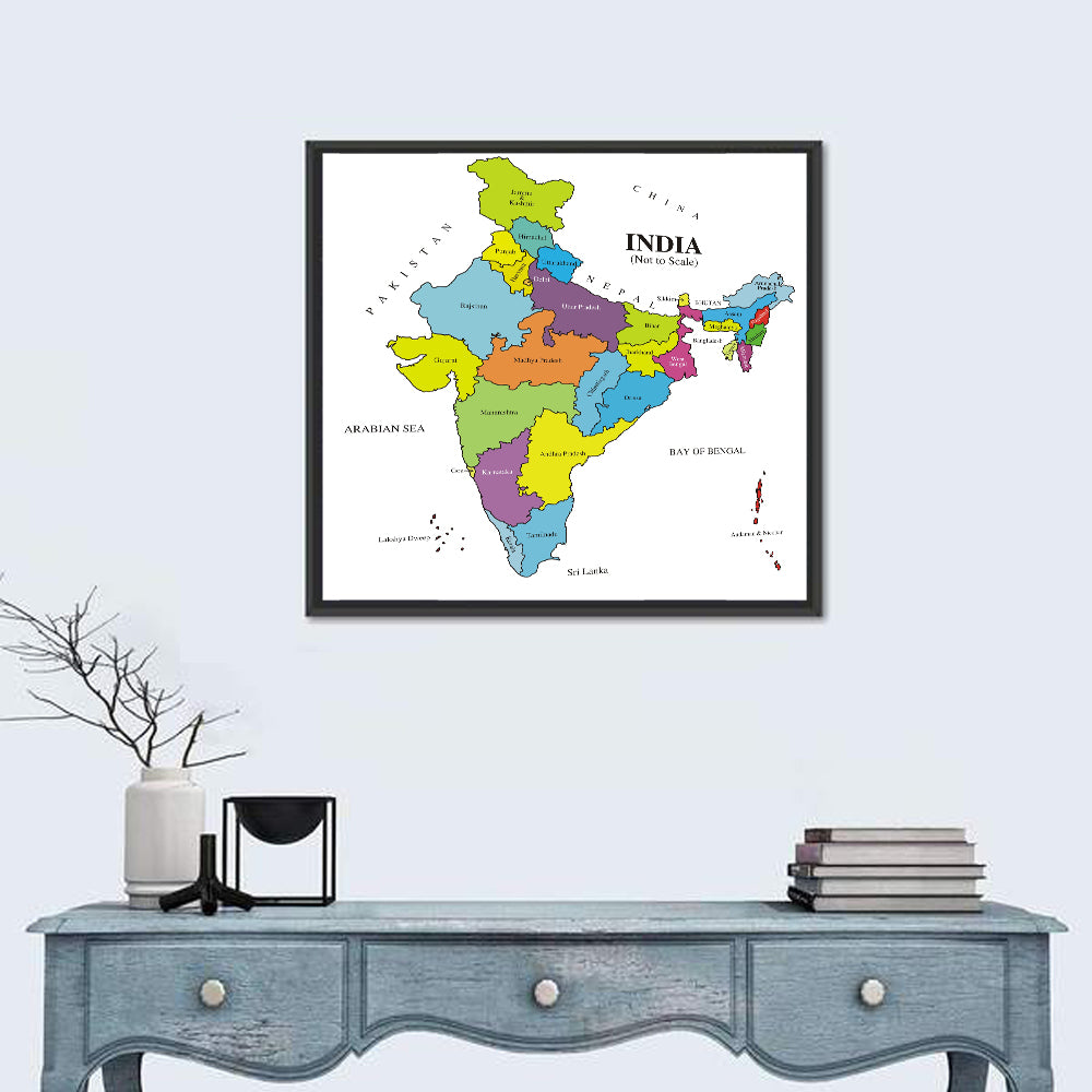 Colorful Political Map of India Wall Art