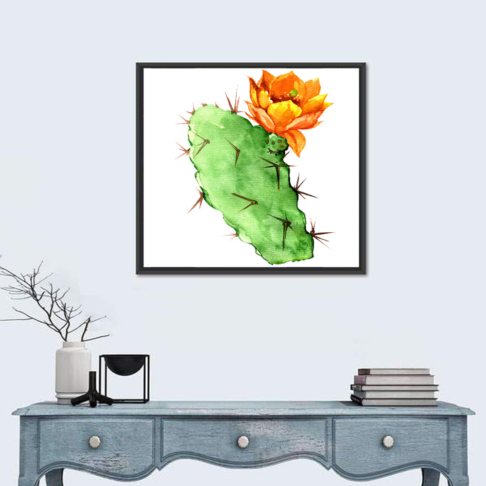 Opuntia Cactus Watercolor Wall Art in a room, square