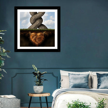 Intertwined Trees with Heart-shaped Roots Wall Art