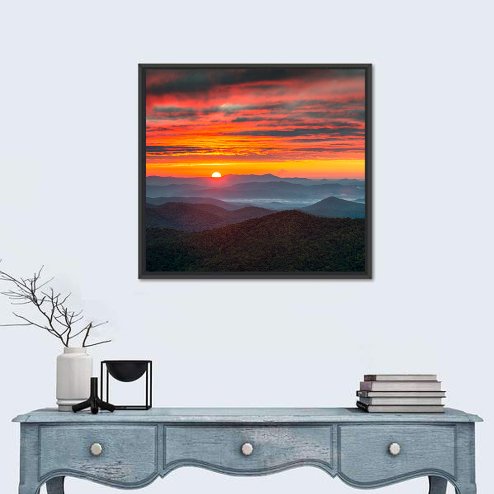 Blue Ridge Sunrise Over Misty Ridges Wall Art