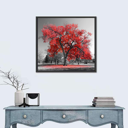 Winter Tree with Red Leaves Wall Art