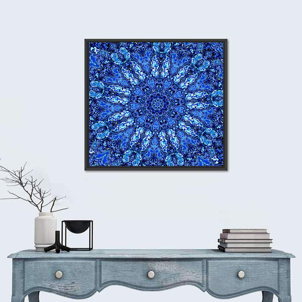 Blue Fractal Mandala Wall Art