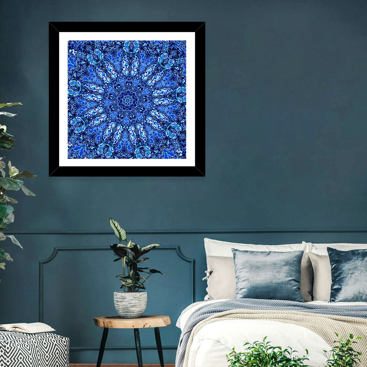Blue Fractal Mandala Wall Art