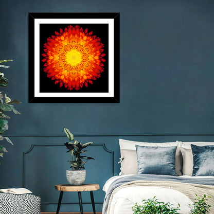 Radiant Red Kaleidoscopic Mandala Flower Wall Art