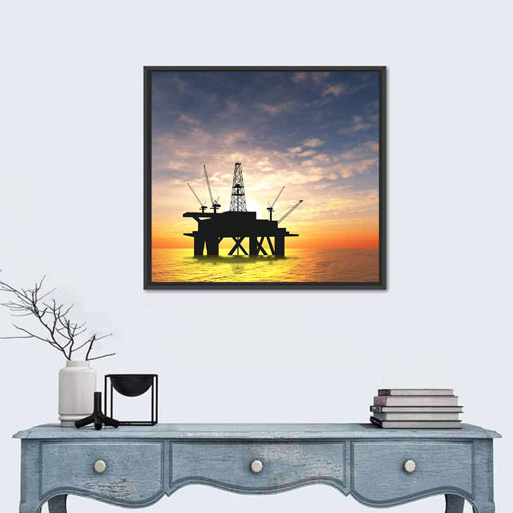 Sunset Oil Rig Silhouette Wall Art