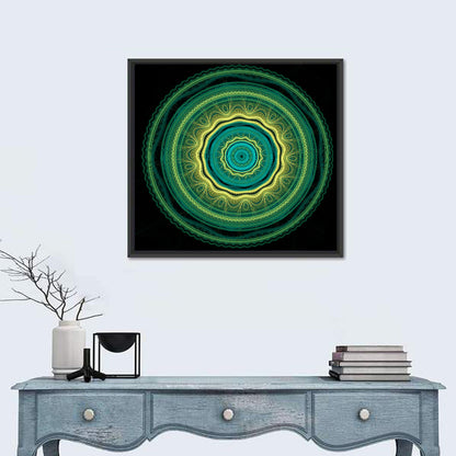 Hypnotic Teal Glow Mandala Wall Art
