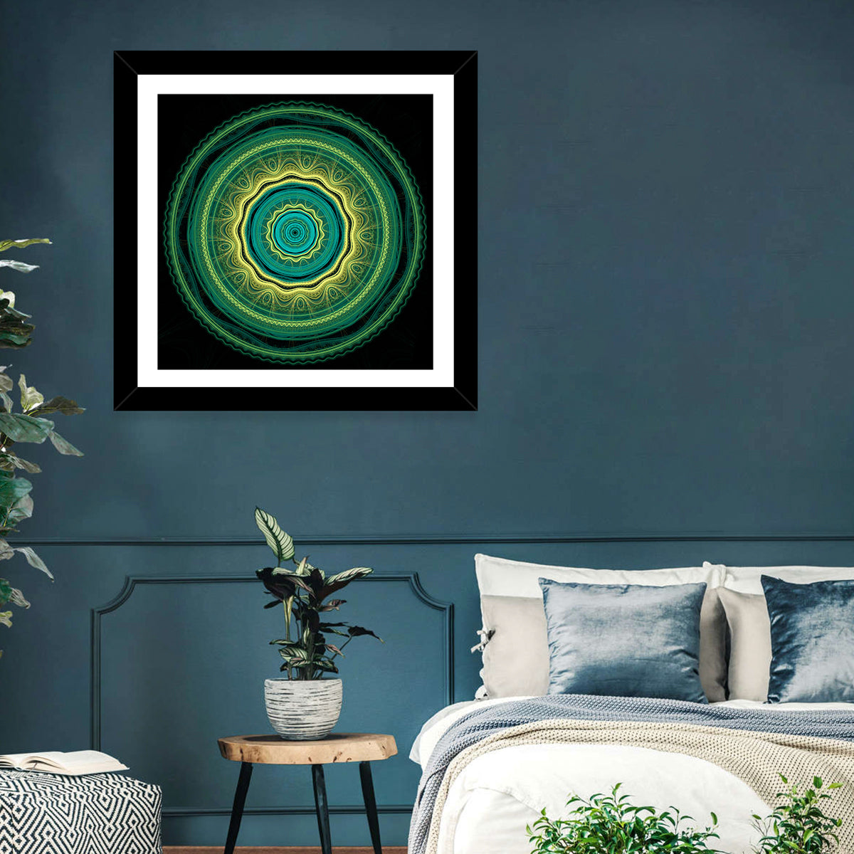Hypnotic Teal Glow Mandala Wall Art