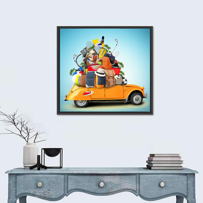 Orange Vintage Car Road Trip Getaway Wall Art