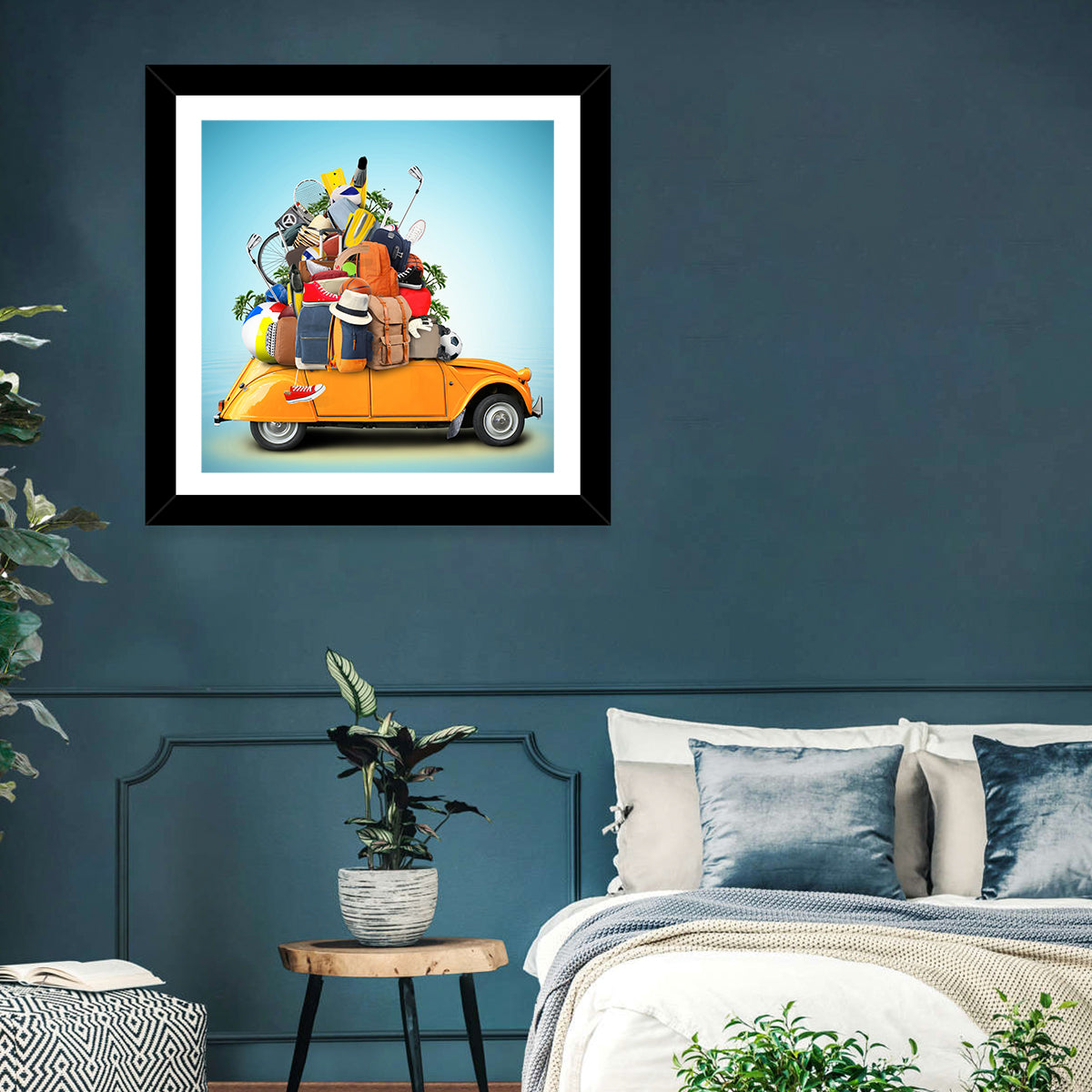 Orange Vintage Car Road Trip Getaway Wall Art