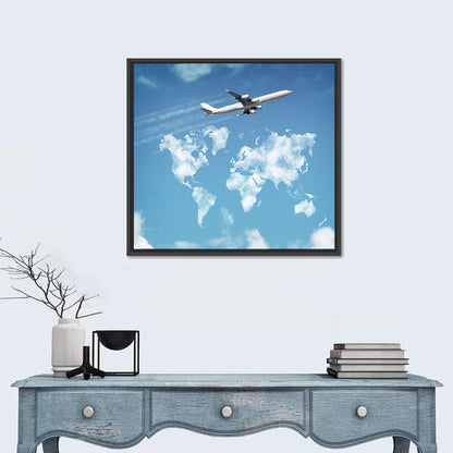 Jet Over Cloud World Map Wall Art