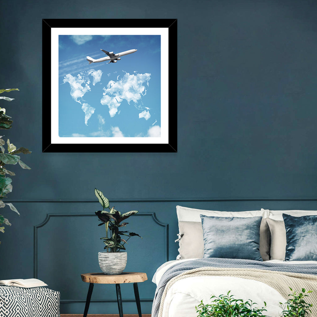 Jet Over Cloud World Map Wall Art