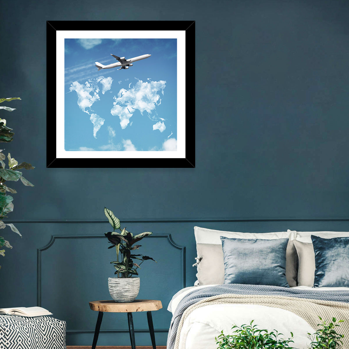 Jet Over Cloud World Map Wall Art