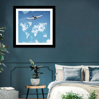 Jet Over Cloud World Map Wall Art