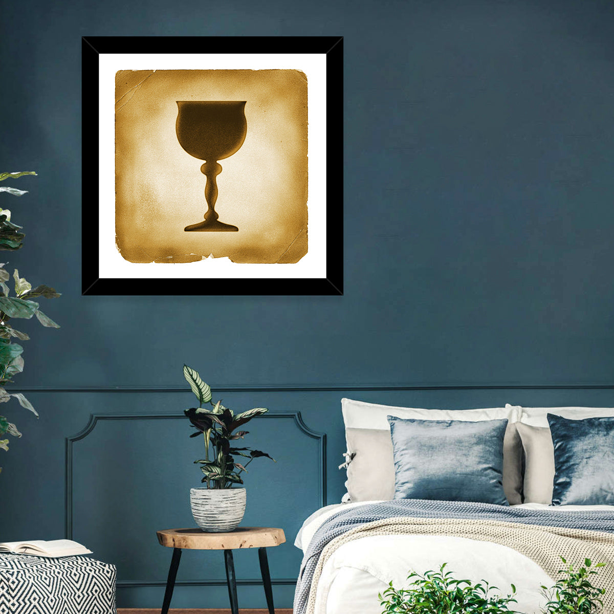 Holy Grail Chalice Illustration Wall Art in a room, square