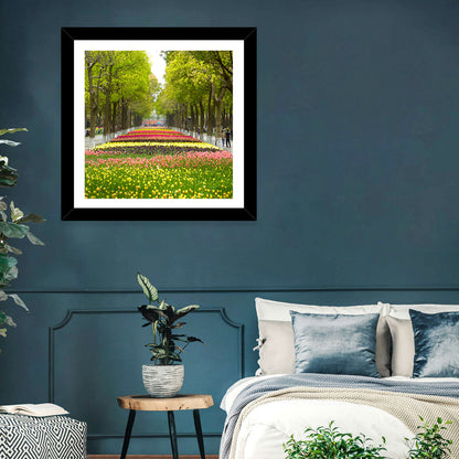 Tree-lined Tulip Garden Path Wall Art