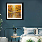 Golden Autumn River Reflection Wall Art