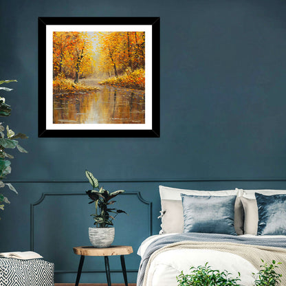 Golden Autumn River Reflection Wall Art