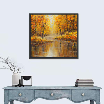 Golden Autumn River Reflection Wall Art