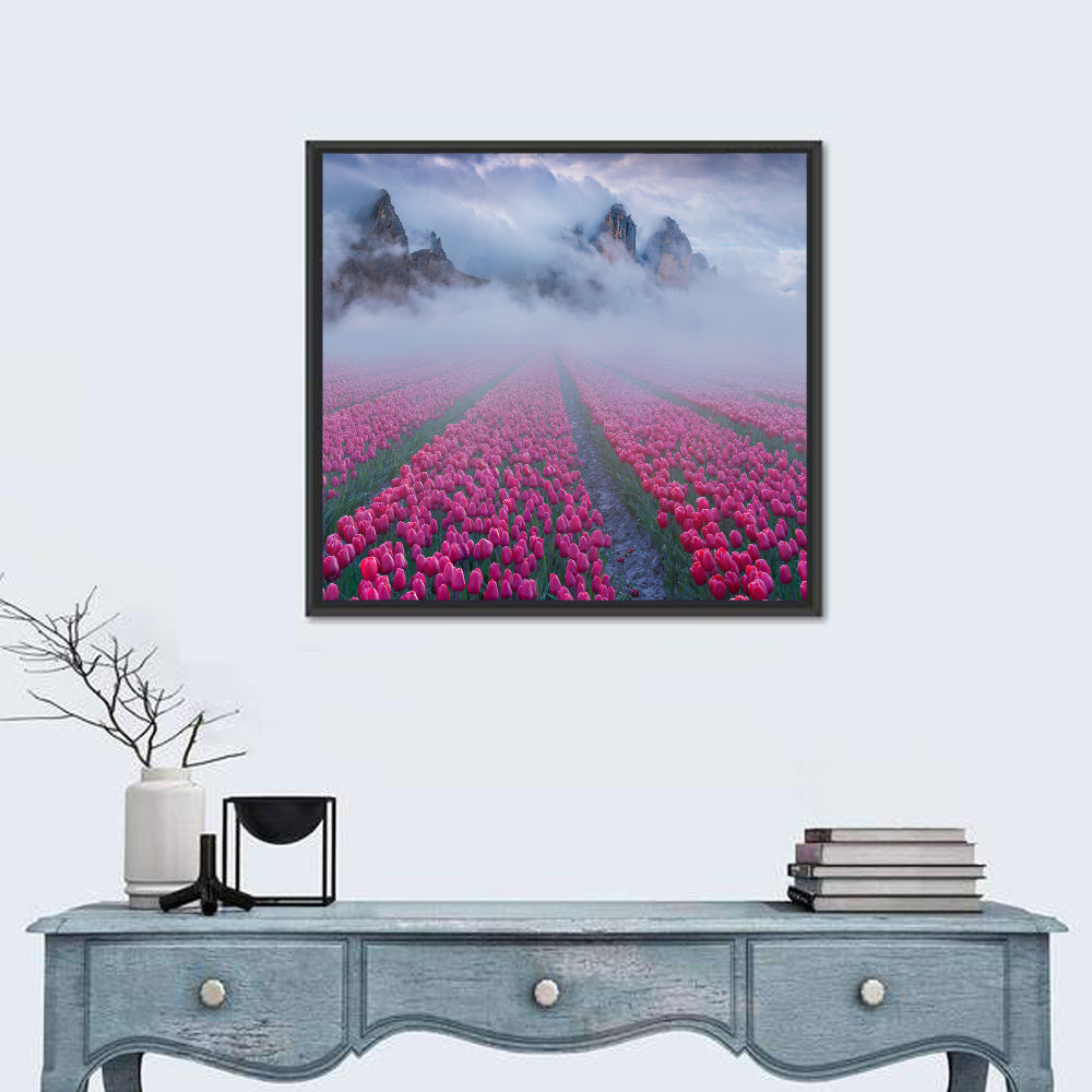 Misty Pink Tulip Field Wall Art