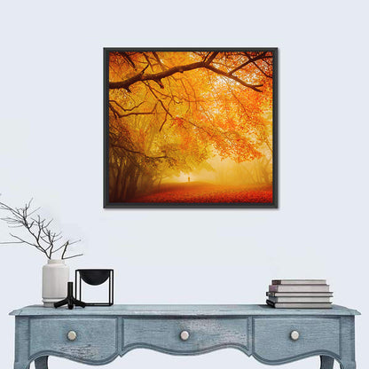 Autumn Forest Path with Lone Figure Wall Art