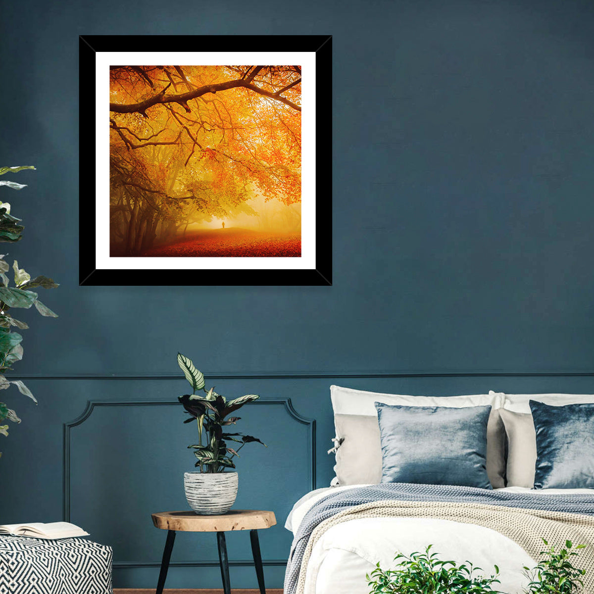 Autumn Forest Path with Lone Figure Wall Art
