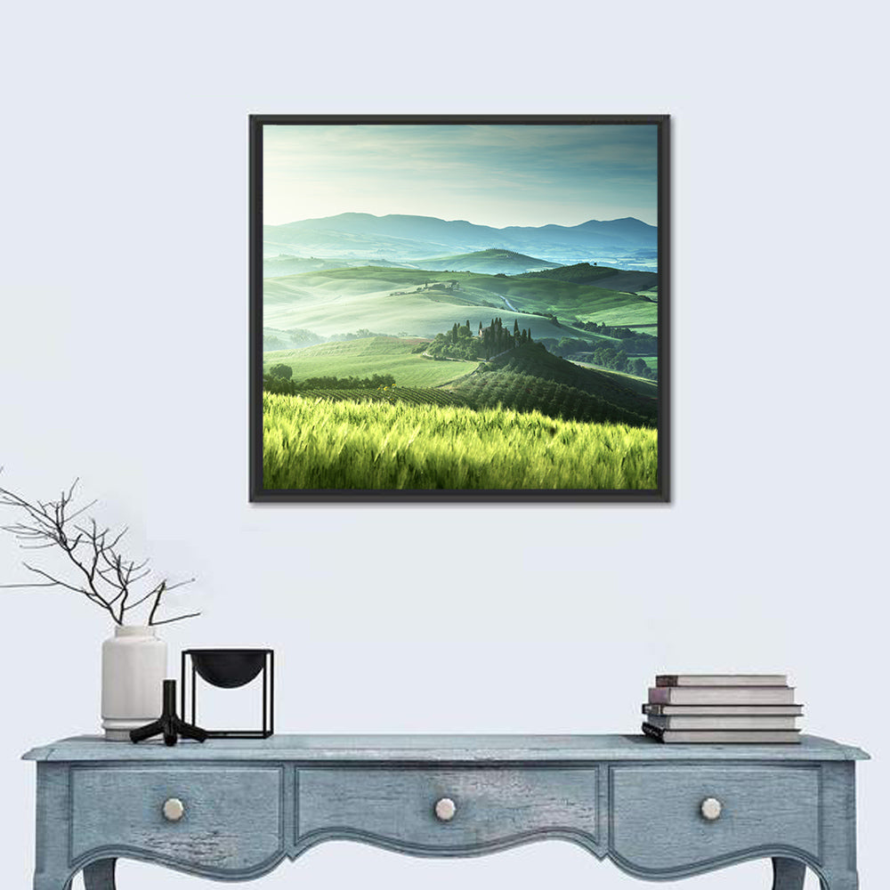 Misty Rolling Hills with Cypresses Wall Art
