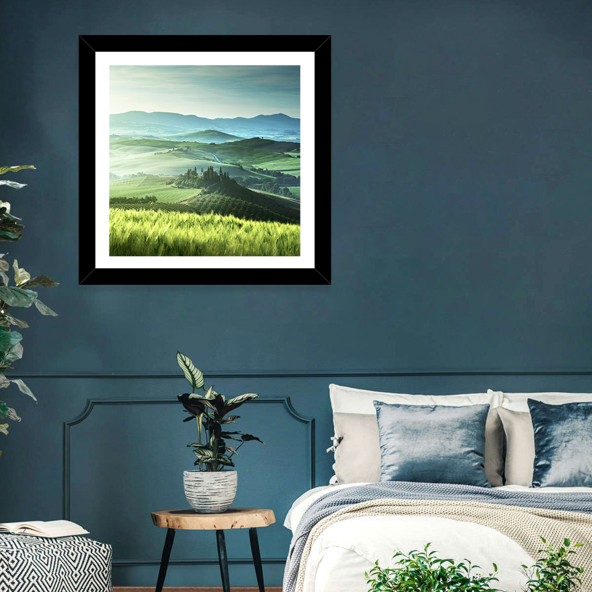 Misty Rolling Hills with Cypresses Wall Art