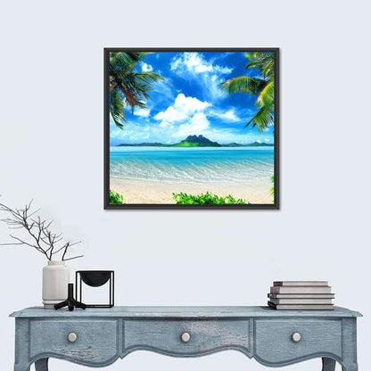 Palm-framed Tropical Island Beach Wall Art