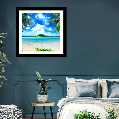 Palm-framed Tropical Island Beach Wall Art