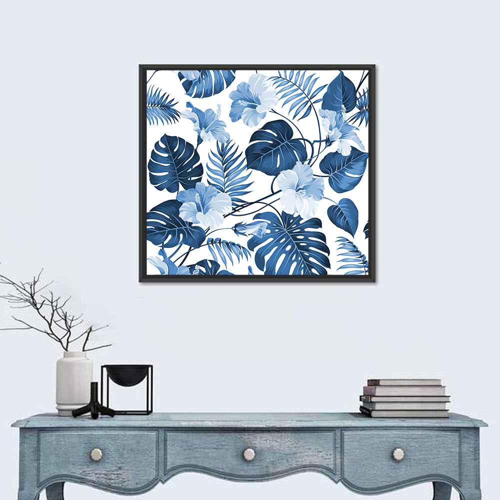 Blue Tropical Palm Leaves Wall Art