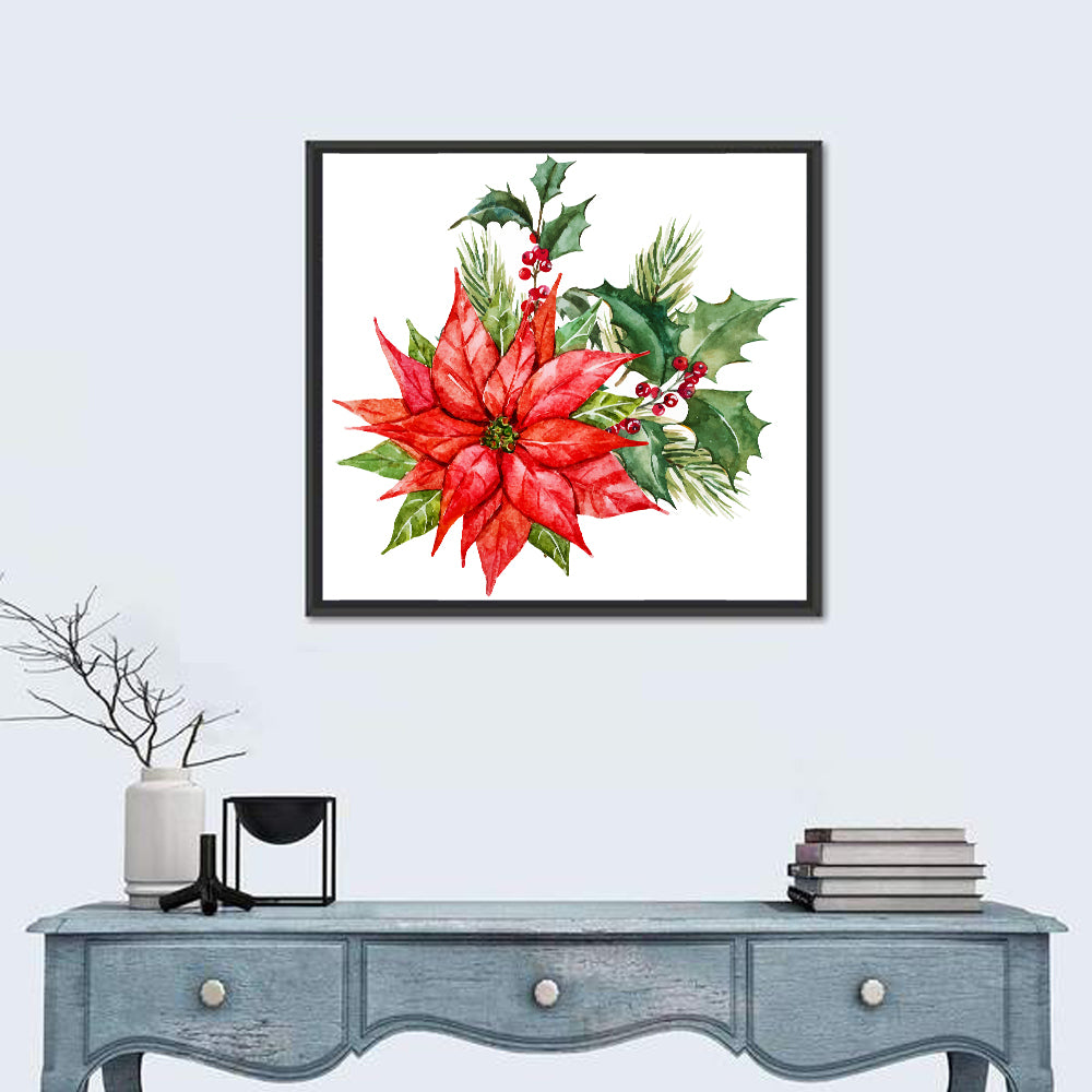 Christmas Poinsettia Watercolor Wall Art