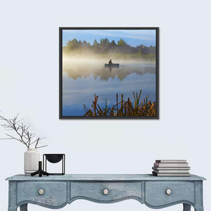 Fisherman in Hazy Lake Wall Art