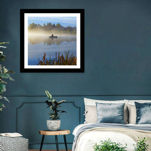 Fisherman in Hazy Lake Wall Art