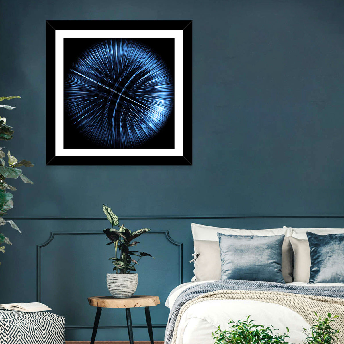 Glowing Blue Textured Sphere Wall Art