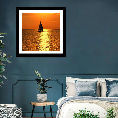 Sailboat Silhouette at Golden Sunset Wall Art