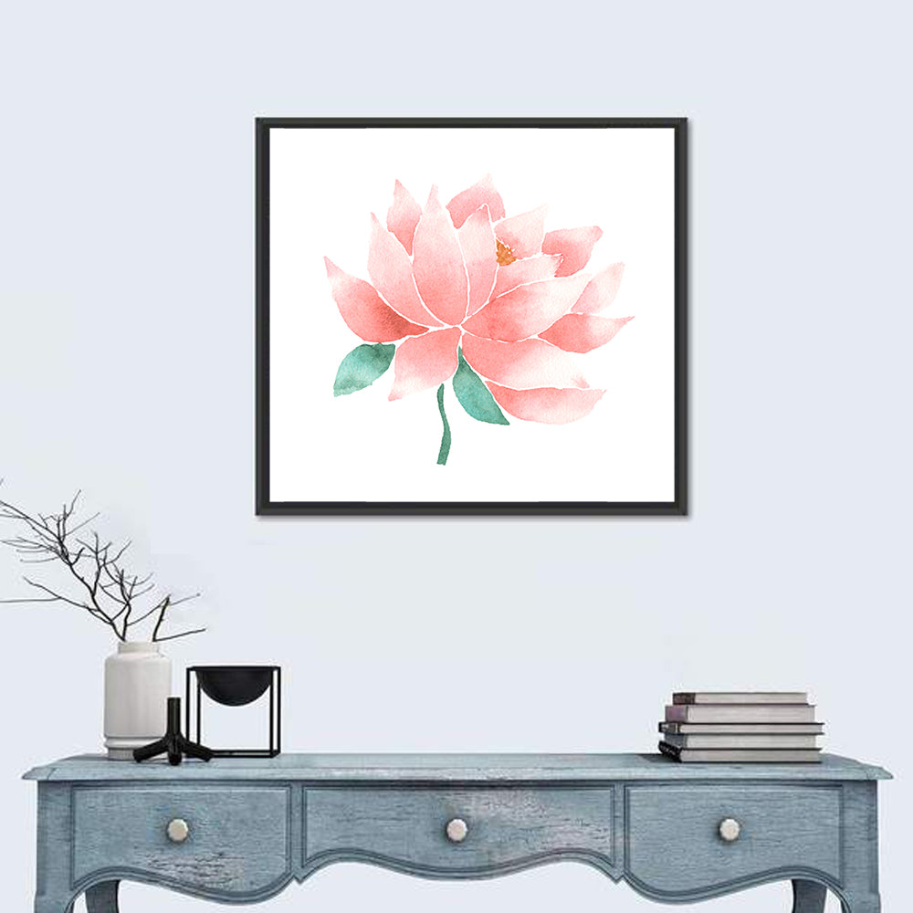 Soft Pink Lotus Watercolor Wall Art in a room, square