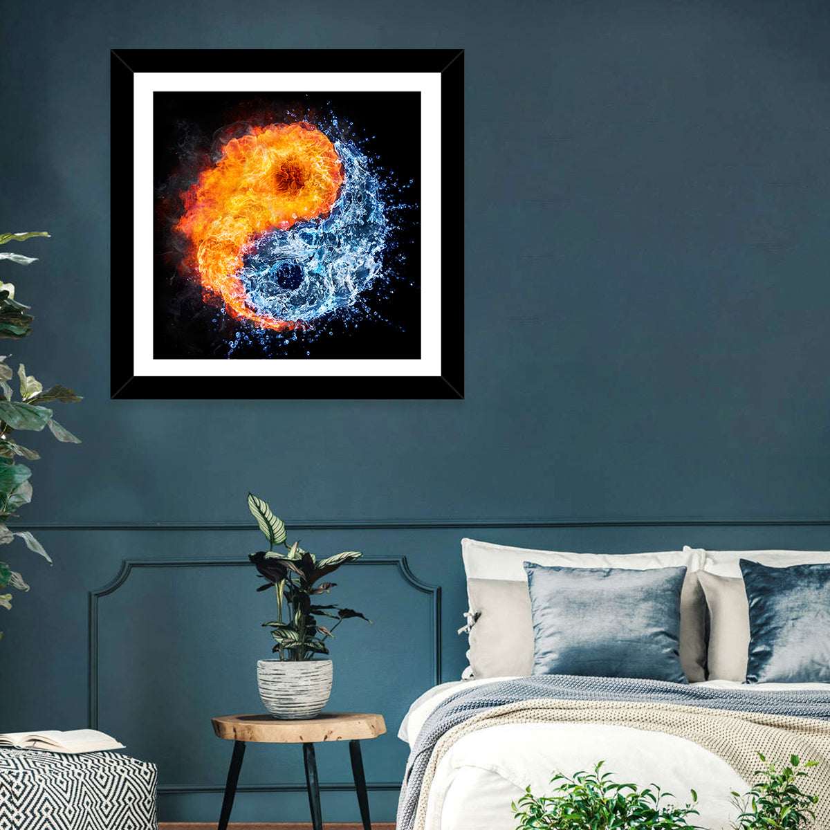Fire and Water Yin Yang Wall Art in a room, square