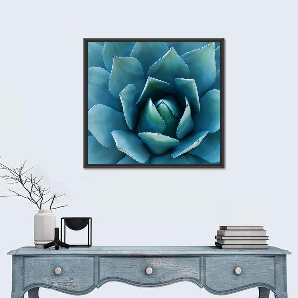 Spiral Agave Macro Wall Art in a room, square