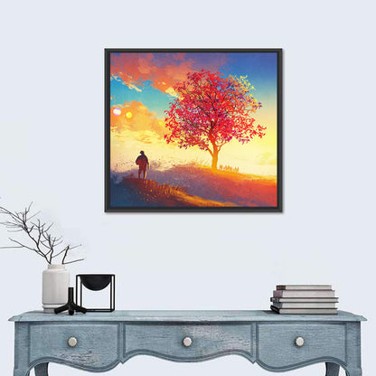 Autumn Tree with Silhouettes Wall Art