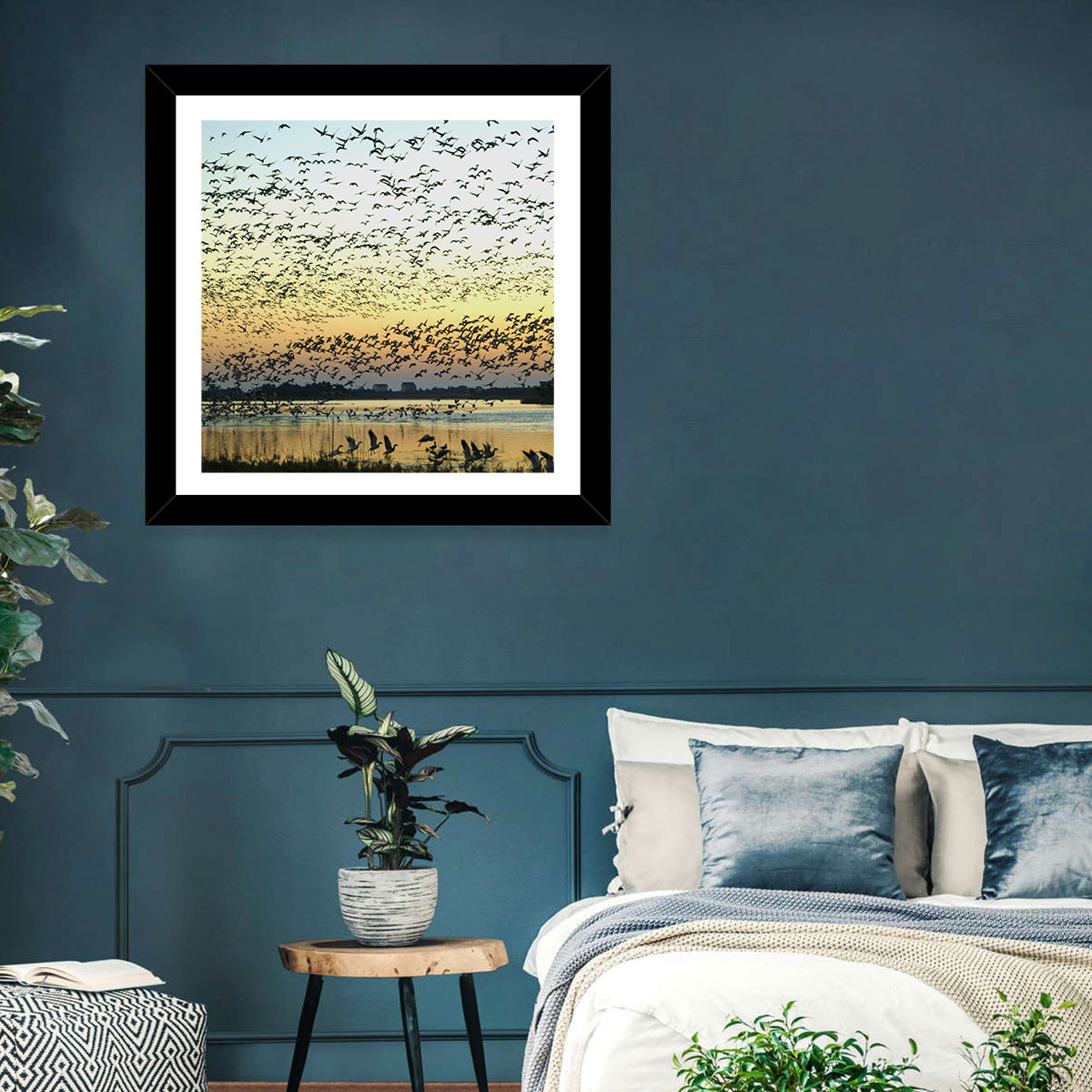 Snow Geese Over River Wall Art