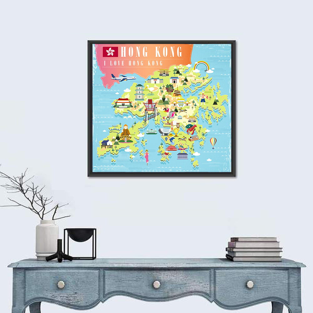 I Love Hong Kong Illustrated Cultural Map Wall Art