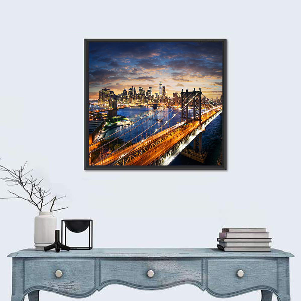 Manhattan Bridge Dusk Light Trails Wall Art
