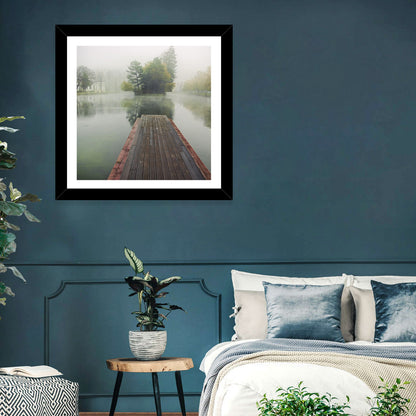 Wooden Pier on Foggy Lake Wall Art