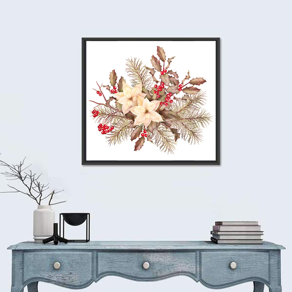 Retro Poinsettia Bouquet Wall Art in a room, square