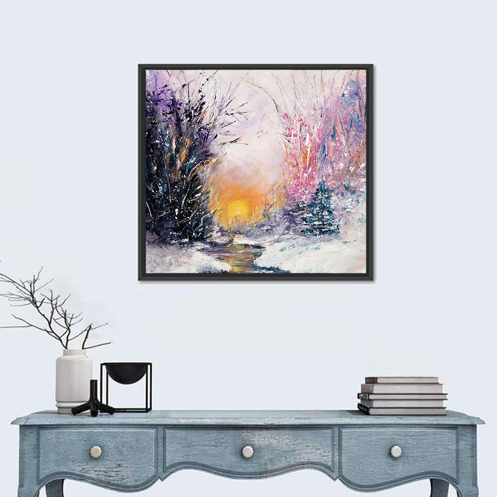 Golden Sunset Winter Stream Wall Art