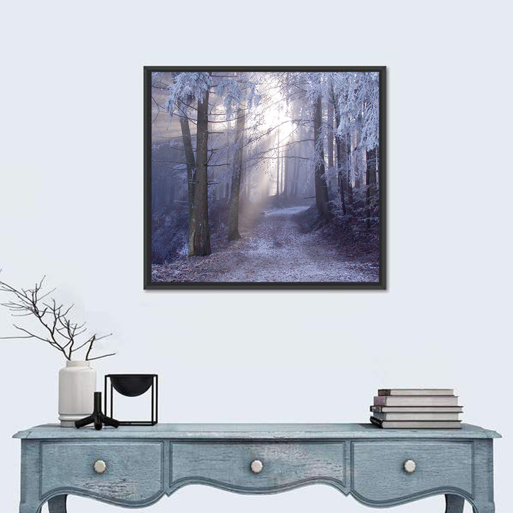 Frosted Forest Path at Dawn Wall Art