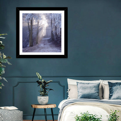 Frosted Forest Path at Dawn Wall Art