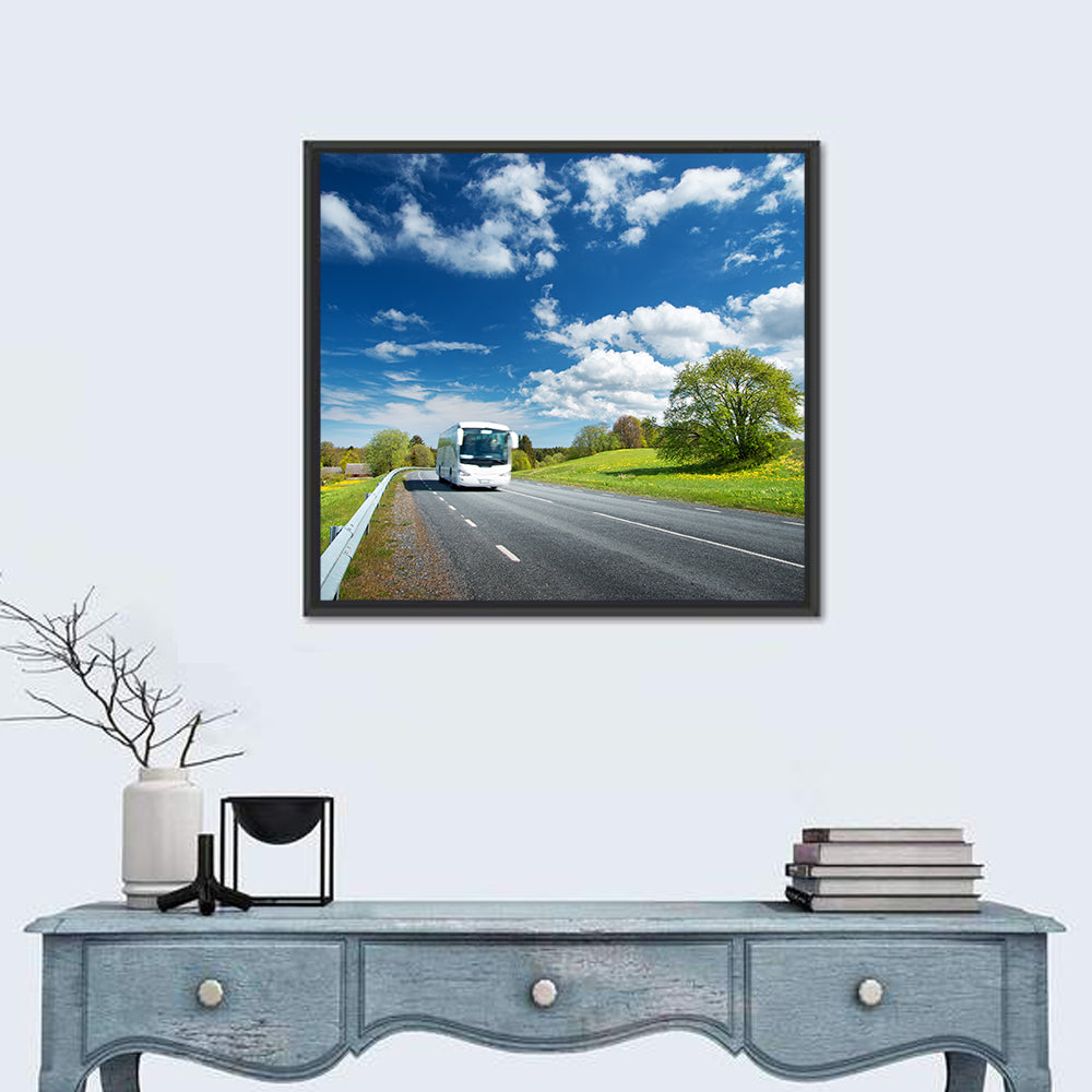 White Bus on Meadow Road Wall Art