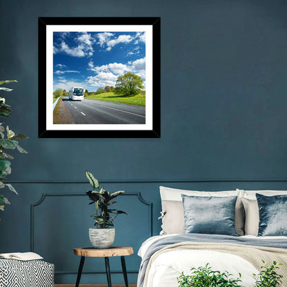White Bus on Meadow Road Wall Art