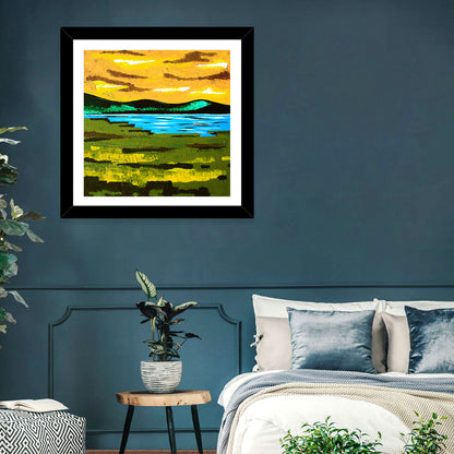 Golden Hour Mountain Lake Abstract Wall Art